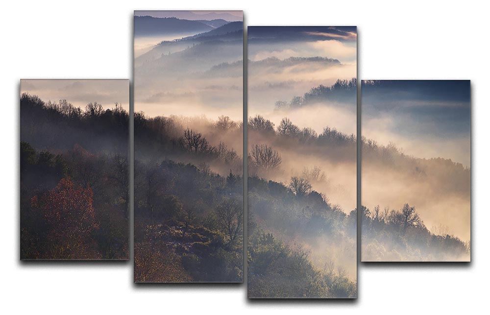 These Magic Moments 4 Split Panel Canvas artwork featuring vibrant colors and intricate designs, displayed in a modern setting.